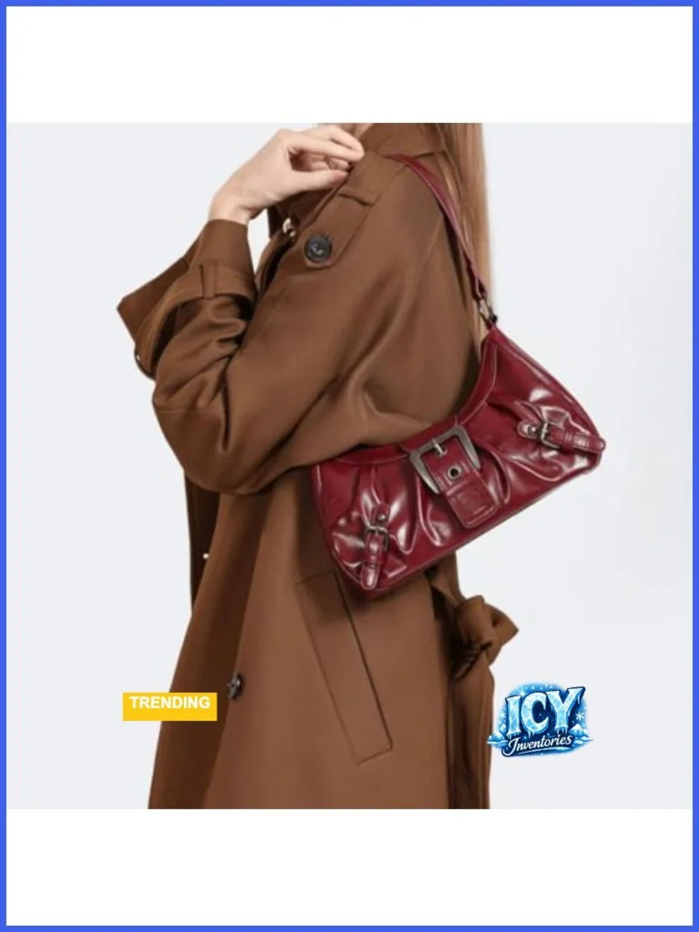 Y2K Punk Hobo Shoulder Bag Faux Leather Buckle Clutch Purse